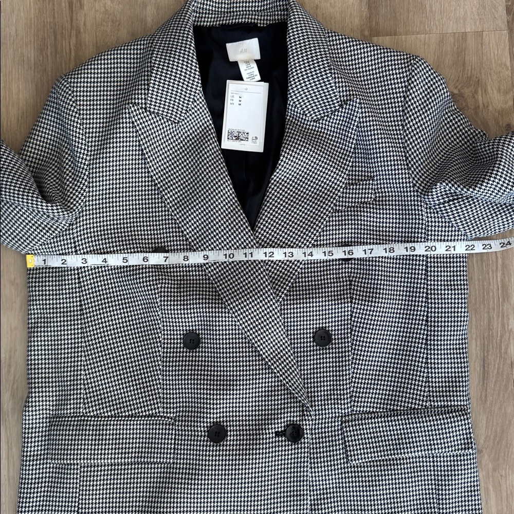 H&M Black and White Houndstooth Oversized Double Breasted Blazer sz M - Picture 3 of 8